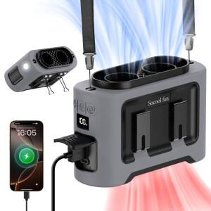 Socool 14500mAh 휴대용 허리 듀얼 에어플로우 선풍기 클립 출구 비상용 모터 손전등 아웃도어용
