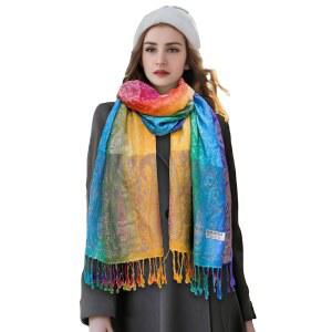여성 파슈미나 숄 파티 자카드 랩 이브닝 드레스 실크처럼 롱 실크 새틴 페이스 스카프 페이즐리
