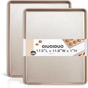 지오디우오 2팩 하프 시트 베이킹 팬 상업용 고품질 세트 카본 스틸 쿠킹 오븐용 논스틱 베이킹용 대형