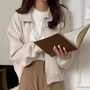 여성 카라넥 점퍼 크롭 오버핏 집업 여성점퍼 캐주얼룩 가죽점퍼 오버핏맨투맨