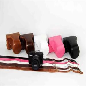 PU 가죽 케이스 카메라 비디오 가방 풀 바디 보호대 캐논 EOS M200 18-55mm 렌즈 보호커버 스트랩 포함