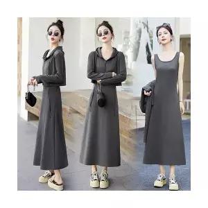 여성치마 원피스 세트 가을 후드 맨투맨 코디 나시 롱스커트 투피스 스포M3