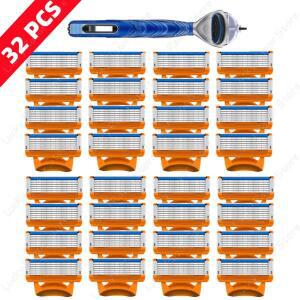 새로운 5 레이어 면도기 수동 면도날 남성용 면도기 교체 커터 헤드 및 면도기 홀더 세트