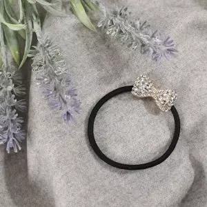 [골드스마일]엔젤슈슈 크리스탈 리본 큐빅 머리끈 화이트 헤어끈