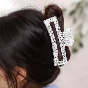 [셀러에이드]엔젤슈슈 페인팅 사각 대왕 집게핀 화이트 긴머리핀