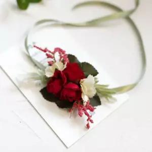 [골드스마일]블룸 꽃팔찌 레드 브라이덜샤워 셀프웨딩 조화 꽃장식