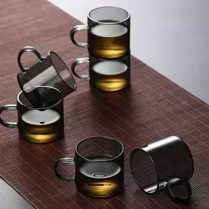 로하티 핸들 내열유리 찻잔 6p 100ml 투명블랙 찻잔세