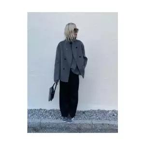 여자 셀럽 가죽 코트 스트릿 패션 투톤 모직 SPO마켓3