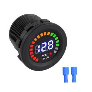 HZEL 자동차 전압 게이지, 12V 디지털 LED 디스플레이 원형 패널 차량 배터리 전압계 터미널 , 자동차 전기 전압계, SUV 자동차 트럭용 범용