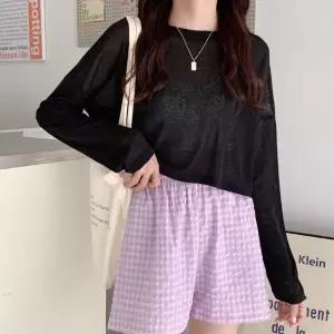 캐주얼숏팬츠(체크퍼플) 여성체크캐주얼팬츠