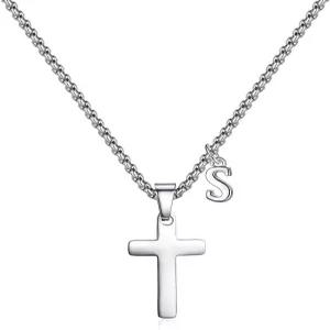 소년 남성용 XIEXIELA 이니셜 크로스 목걸이 - 스테인리스 스틸 레터 펜던트 주얼리 첫 성찬 세례 선물
