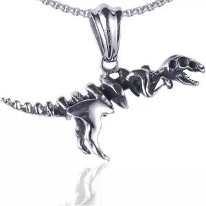 Xusams 펑크 록 티타늄 스틸 공룡 골격 티라노사우루스 렉스 펜던트 목걸이 24인치 체인