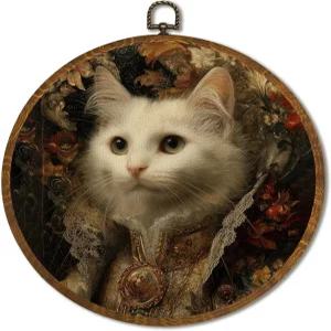 빈티지 원형 벽 아트 데코 10x10인치 르네상스 스타일 액자 캔버스 프린트 고양이 애호가를 위한 재미있는