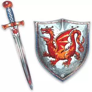 라이온터치 - 3-8세 소년용 앰버 드래곤 폼 소드 쉴드 레드 테마로 시늉내기 위한 중세 기사 세트 드레스