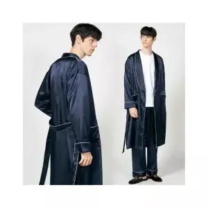 알콩단잠 남자가운 실크 목욕가운 잠옷 나이트 파자마가운 [~120cm 롱] (네이비)