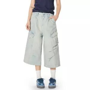 미니코코네 여자 청반바지 청바지 빈티지 워싱 청 반바지 남녀 프리미엄 와이드 7부 팬츠 DOS1