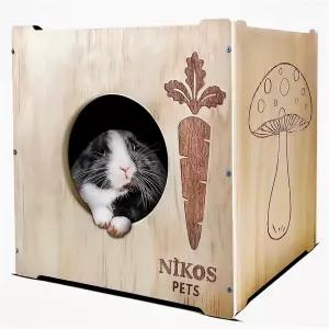 NIKOS PETS - 나무 토끼 은신처 침대 실내 허치 토끼를 위한 토끼집 애완동물 기니피그 야외 쉼터 오두막