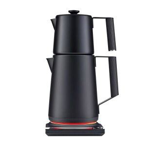 사키 터키 티 메이커 머신 프로, 전기 이중 냄비 찻주전자 1.75L 120V, 120분 유지 보온, 스테인리스 BPA 프리, 자동 차단 및 끓이기 건조, LED 브루 링, 매트 블랙