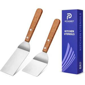 작은 금속 주걱 세트 케이크 SMALL 그리들 미니 베이킹 스크래퍼 나무 손잡이가있는 슬리버 주방용 스테인리스 그릴 솔리드 2팩 스틸 쿠키용 터너 피쉬 셰프