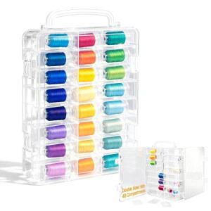 새로운 브로쓰레드 양면 보관 정리함 /박스 48 조절 가능한 수납공간 자수 및 재봉 실을 위한 탈착식 칸막이 치실 바늘 구슬 작은 공예품