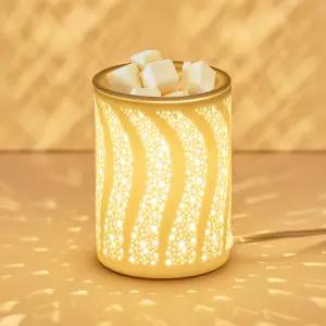 LnJPan 도자기 에센셜 오일 버너 곡선 그래픽 디자인 아로마테라피 전기 양초 향 왁스 큐브 더 따뜻하고