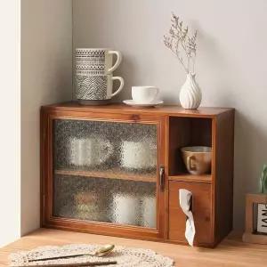 엔틱 원목 주방 꽃무늬유리 그릇장 빈티지 컵 유광 유리 미니찬장 레트로