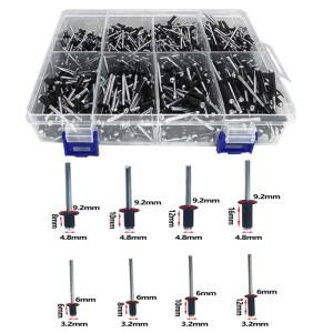 620개 알루미늄 블라인드 리벳 블랙 팝 머쉬룸 헤드 브레이크 맨드렐 네일 풀 코어 3.2mm 4.8mm