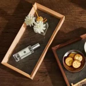 우드쟁반 앤티크 플라워 유리트레이 플레이팅 다과 티타임