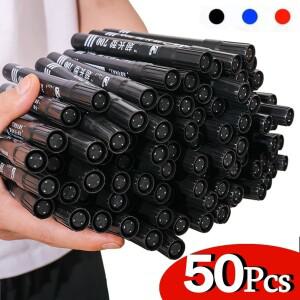 50pcs 블랙/레드/블루 방수 영구 페인트 마커 펜 타이어 유성  건조 서명 편지지 용품
