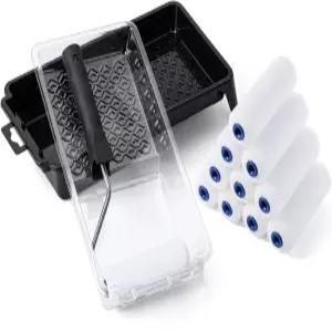 베이츠- 4인치 폼 페인트 롤러 세트 15개 소형 키트 검은색 플라스틱 트레이 1개 투명 라이너 3개 프레임