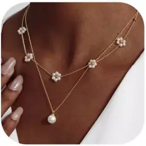 여성용 HERIER 골드 주얼리 세트 - 앙증맞은 14K 골드/실버 도금 진주 초커 목걸이 드롭 귀걸이 및 팔찌