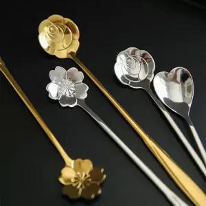 스테인레스 꽃 디저트스푼 긴 손잡이 커피스푼