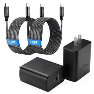 45W 초고속 충전기 타입 C [2팩] 삼성 갤럭시 S25 울트라 /S25+ /S25 /S24 /S23 /S22+ /S20 울트라용 45와트 USB-C PD /PPS 월 충전 블록 탭 S8(2X 6.6피트 케이블 포함)