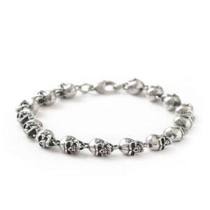 하킬 스테인리스 스틸 해골 구슬 연결 스트랜드 브레이슬릿 고딕 펑크 록 바이커 보석 선물