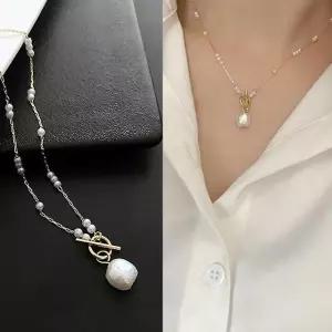 [셀러에이드]심플 세련된 수술용 담수진주 후크형 목걸이