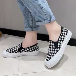 [라일리] Rly 체크 여성 슬립온 여름 밴딩 발편한 통굽 단화