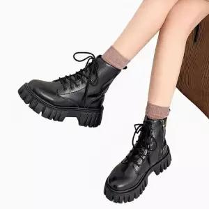 [라일리] Rly 여성 신발 레이스업 통굽 워커 발목 슈즈