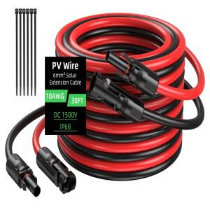 30FT 10AWG 태양광 패널 연장 케이블 6mm² 와이어(암수 방수 커넥터 포함) 2개 세트