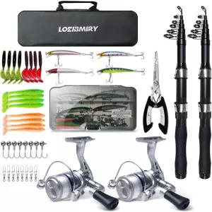 낚싯대 릴 콤보 - 2PCS 6.89피트 접이식 막대 회전 미끼 여행용 캐리어 백 소금물 민물 낚시 망원 키트