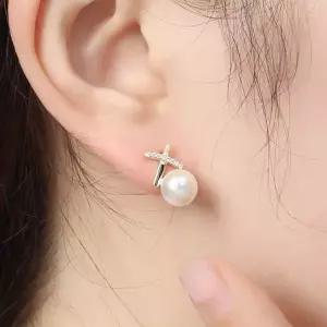 골드도금 실버925 XO 모양 진주 드롭 귀걸이