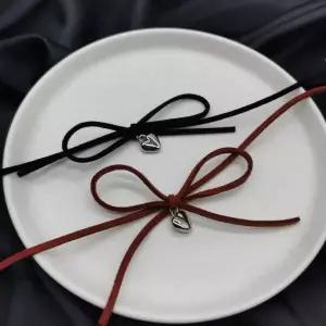 리본 하트 초커 목걸이 가죽 포인트 y2k 연말 파티 레드 블랙