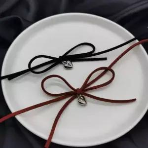 리본 하트 초커 목걸이 가죽 포인트 y2k 연말 파티 레드 블랙