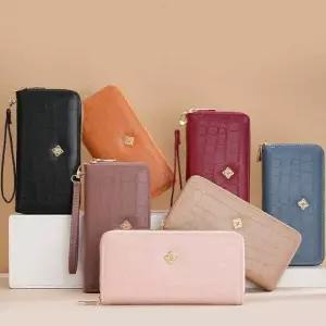 심플 스타일 여성용 지퍼 장지갑 고급 원단 수납 지갑
