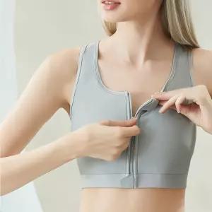 트루리즈 라텍스 집업 스포츠 브라 탑 그레이 주니어지퍼 앞지퍼 후크 여밈 노와이어 브라렛 런닝