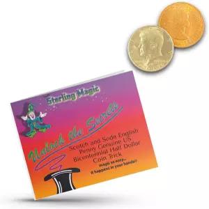 테드의 스털링 매직 스카치 앤 소다 잉글리시 페니 정품 미국 200주년 하프 달러 동전 트릭(영국 카리브해)