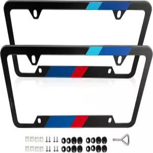 매트 블랙 스테인리스 스틸 번호판 프레임 알루미늄보다 강력한 BMW 액세서리 X7 X5 X3 2PCS(블루 앤 레드