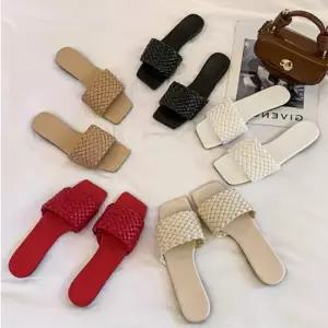 5색 위빙 여성용 플랫 샌들 여름용 격자무늬 짜임 슬리퍼 데일리슬리퍼 사무실슬리퍼