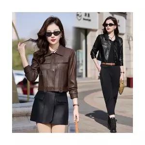 타노스여자 가을 코트 가죽 무스탕 키작 재킷 라이더복 데일리룩 슬림핏 숏봄 KUK1