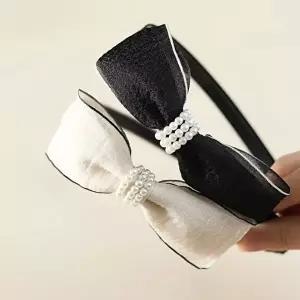 여성 2컬러 하객룩 러블리 쉬폰리본 진주장식 머리띠 (KYR-WFFR4FY)