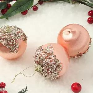 로즈골드 장식볼 3p 8cm 실키진주 트리 악세사리 크리스마스 소품 오너먼트 액세서리 성탄절 트리볼